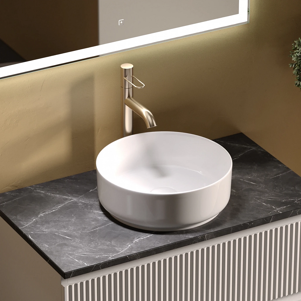 Тумба под столешницу Sancos Сноб Р / Snob R 79x44,5x50 подвесная, белый матовый / bianco, столешница с отверстием под смеситель, черное небо / black sky — МЕБ009753 — фото 7