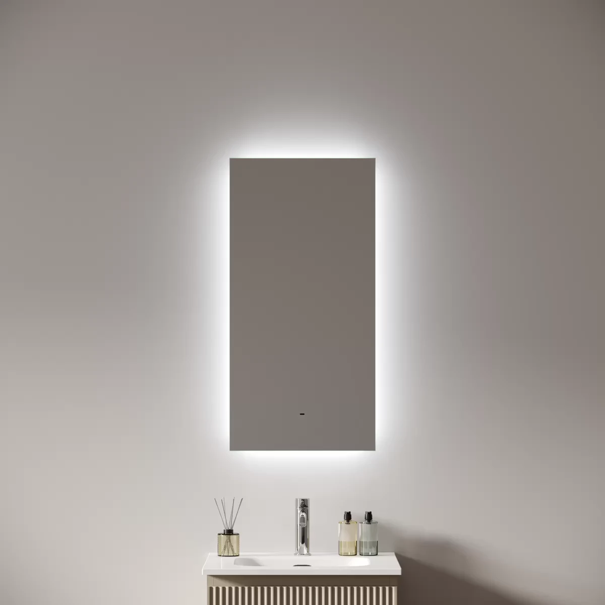 Зеркало Sancos Поле 2.0 / Square 2.0 40x80 светодиодная подсветка 2700K/4000K/5000K, антизапотевание, управление взмахом руки, диммируемая регулировка подсветки — ЗЕР010402 — фото 2
