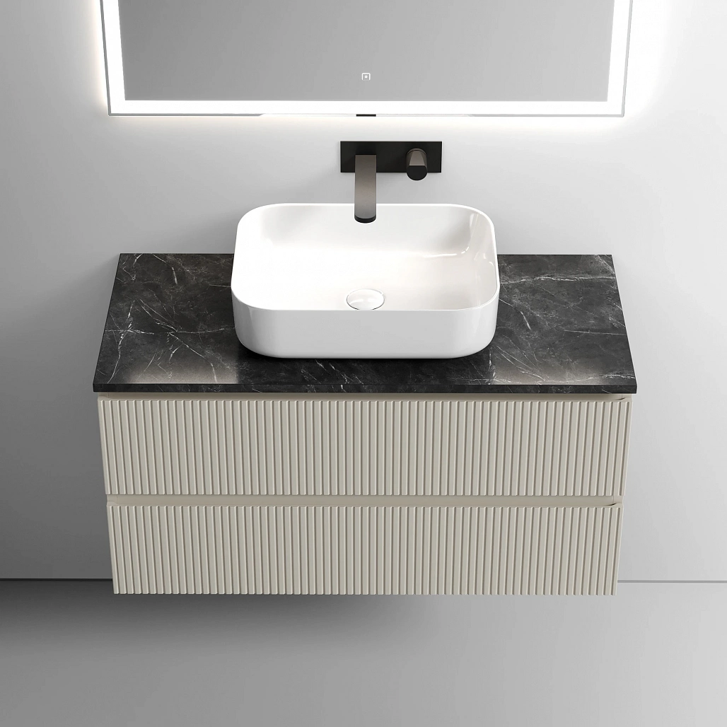 Тумба под столешницу Sancos Сноб T / Snob T 99,5x44,5x50 подвесная, белый матовый / bianco, столешница без отверстия под смеситель, черное небо / black sky — МЕБ009865 — фото 5