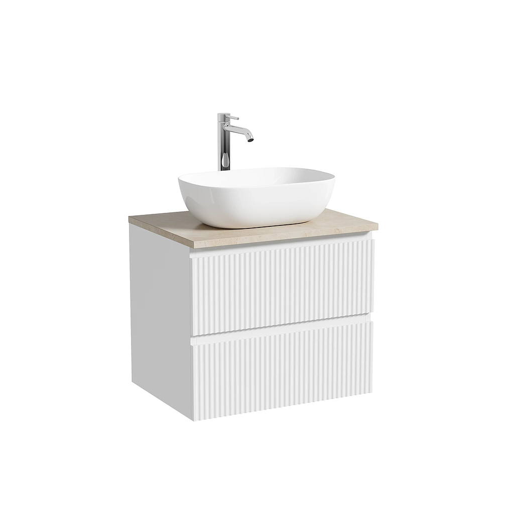 Тумба под столешницу Sancos Сноб Р / Snob R 59x44,5x50 подвесная, бежевый матовый / beige soft, столешница с отверстием под смеситель, креман / kreman — МЕБ009770 — фото 1