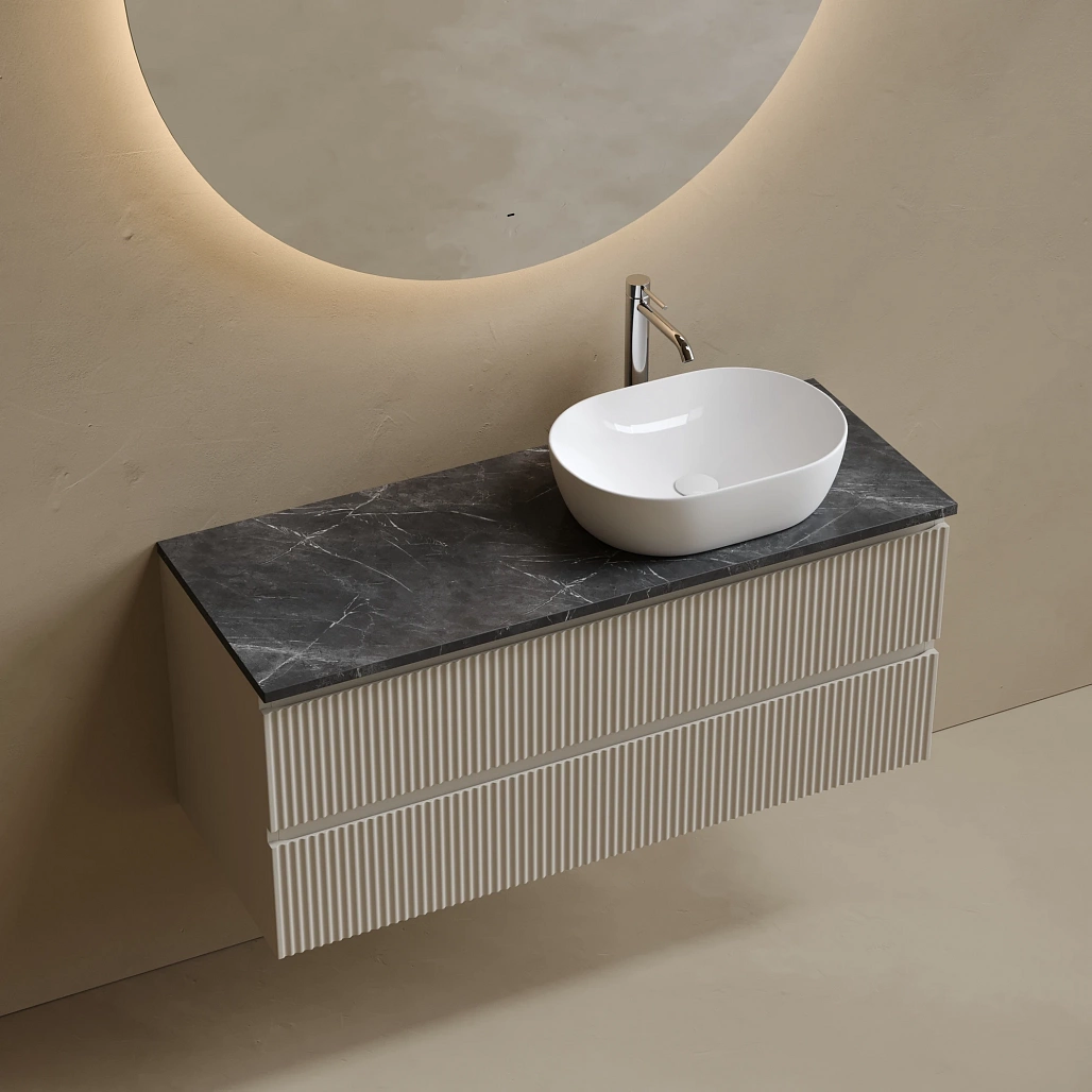 Тумба под столешницу Sancos Сноб Р / Snob R 119,5x44,5x50 правая, подвесная, белый матовый / bianco, столешница с отверстием под смеситель, черное небо / black sky — МЕБ009831 — фото 3