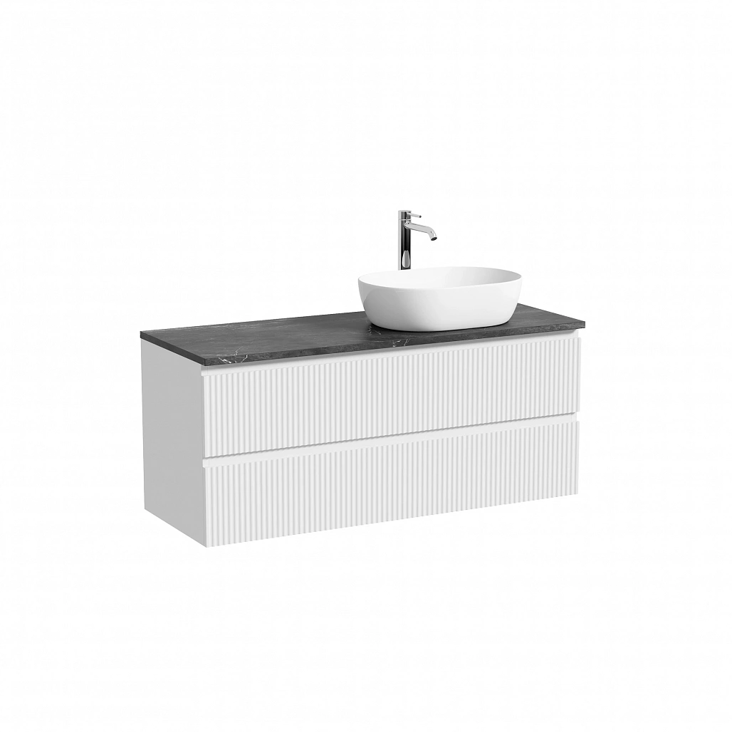 Тумба под столешницу Sancos Сноб Р / Snob R 119,5x44,5x50 правая, подвесная, бежевый матовый / beige soft, столешница с отверстием под смеситель, черное небо / black sky — МЕБ009826 — фото 1