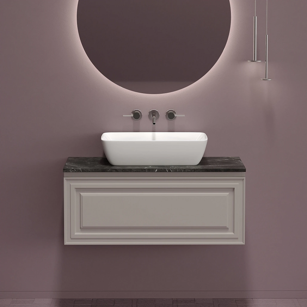 Тумба под столешницу Sancos Самая / Very 99,5x44,5x40,6 подвесная, пыльная роза / doha soft, столешница без отверстия под смеситель, черное небо / black sky — МЕБ009504 — фото 10