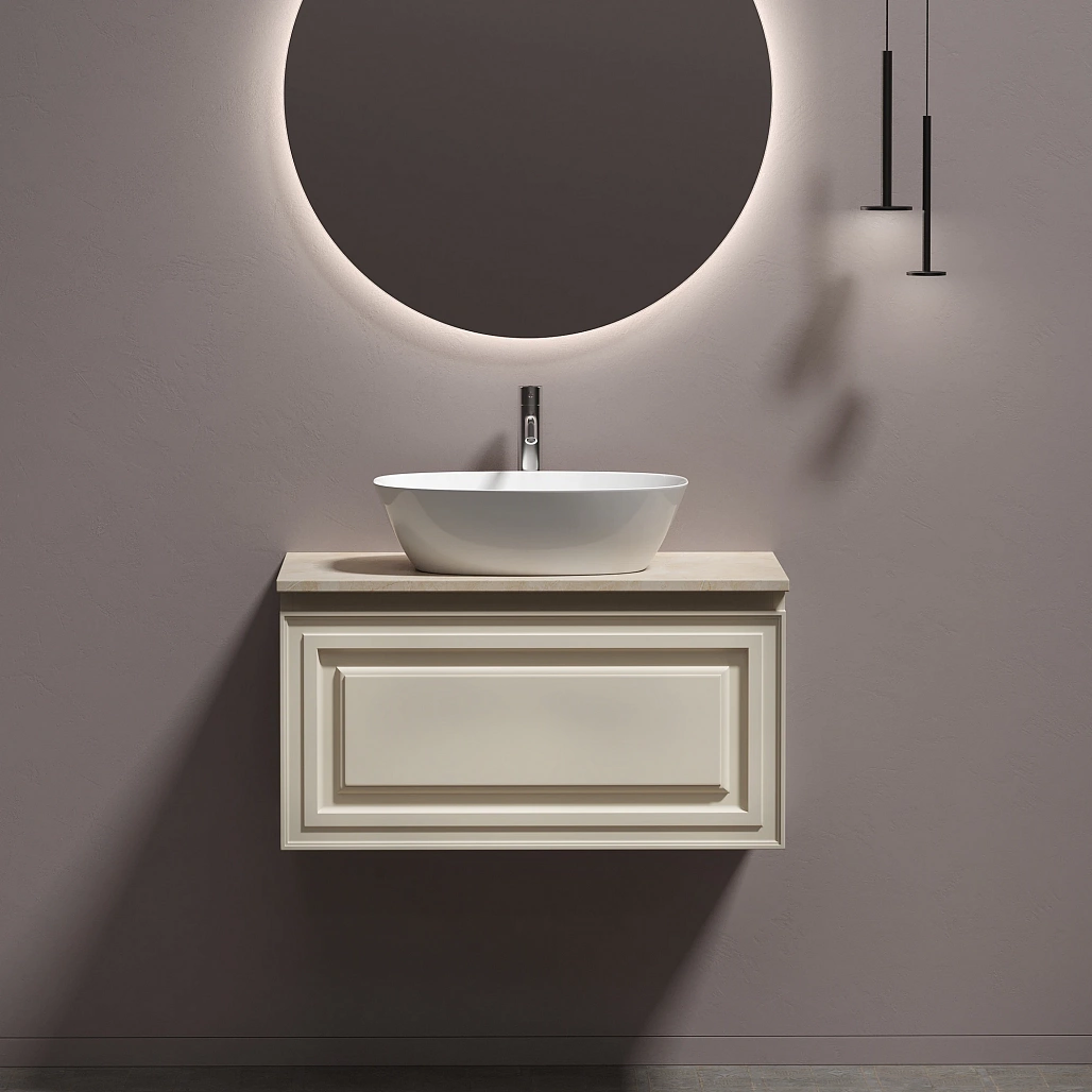Тумба под столешницу Sancos Самая / Very 79x44,5x40,6 подвесная, бежевый матовый / beige soft, столешница с отверстием под смеситель, креман / kreman — МЕБ009970 — фото 2
