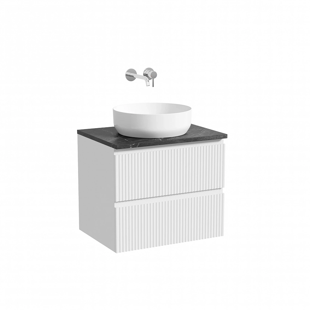 Тумба под столешницу Sancos Сноб Р / Snob R 59x44,5x50 подвесная, бежевый матовый / beige soft, столешница без отверстия под смеситель, черное небо / black sky — МЕБ009769 — фото 1