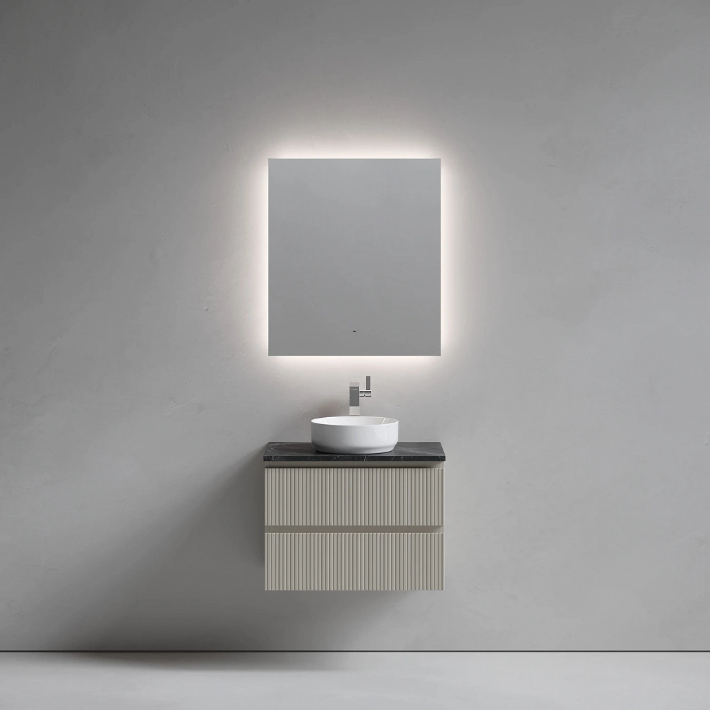 Тумба под столешницу Sancos Сноб T / Snob T 69x44,5x50 подвесная, бежевый матовый / beige soft, столешница с отверстием под смеситель, черное небо / black sky — МЕБ009920 — фото 2