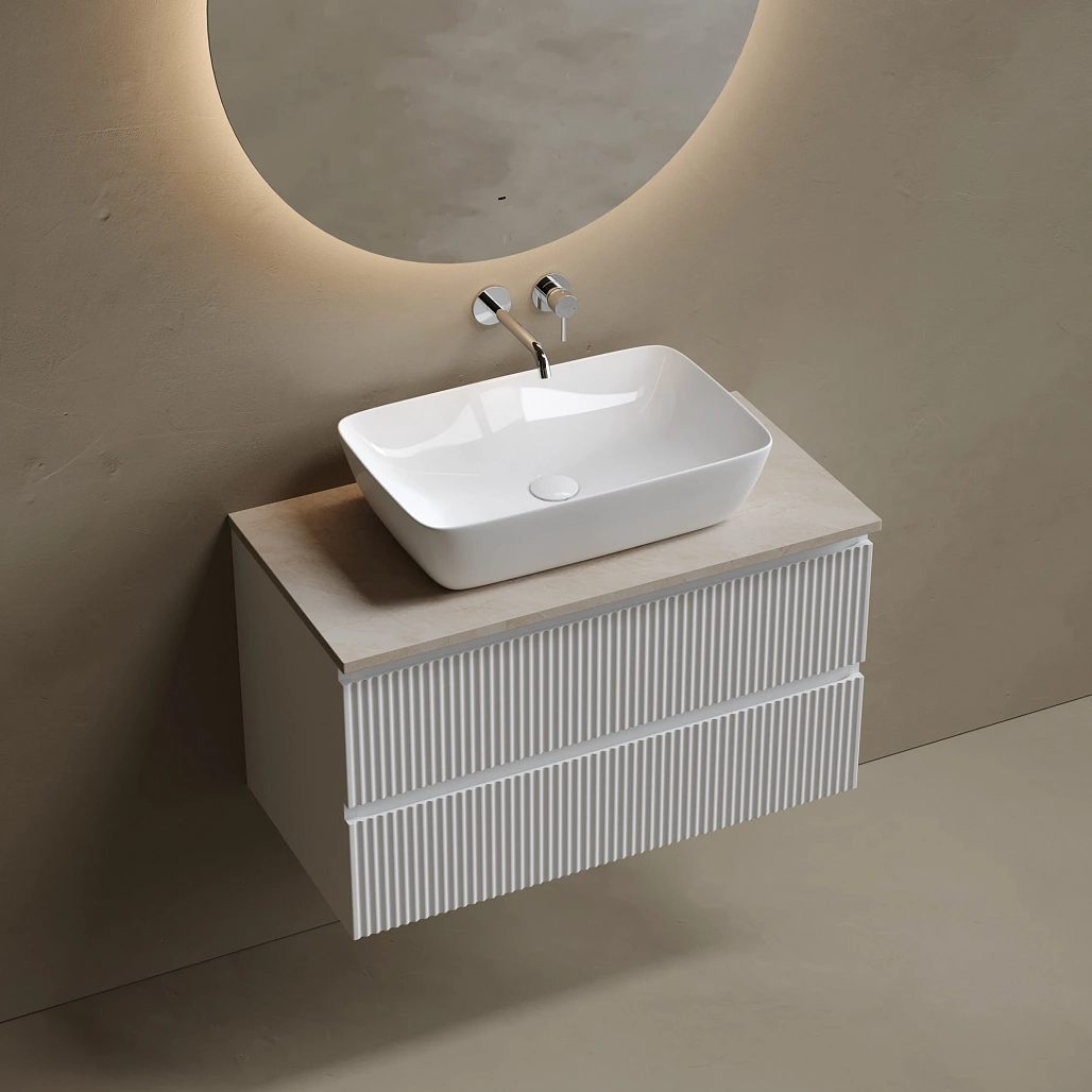 Тумба под столешницу Sancos Сноб Р / Snob R 89x44,5x50 подвесная, пыльная роза / doha soft, столешница без отверстия под смеситель, креман / kreman — МЕБ009784 — фото 3