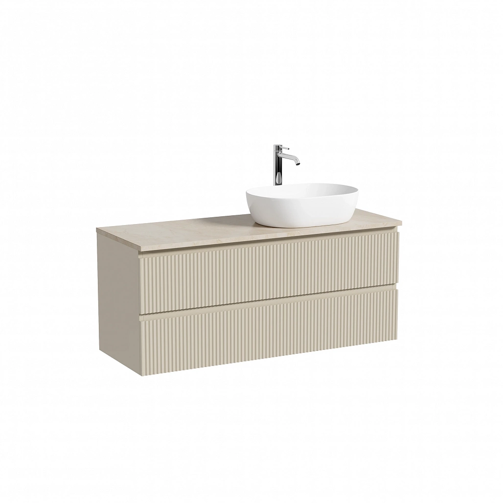 Тумба под столешницу Sancos Сноб Р / Snob R 119,5x44,5x50 правая, подвесная, белый матовый / bianco, столешница с отверстием под смеситель, креман / kreman — МЕБ009830 — фото 1