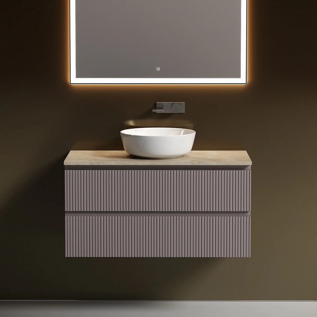Тумба под столешницу Sancos Сноб T / Snob T 99,5x44,5x50 подвесная, пыльная роза / doha soft, столешница без отверстия под смеситель, креман / kreman — МЕБ009878 — фото 3