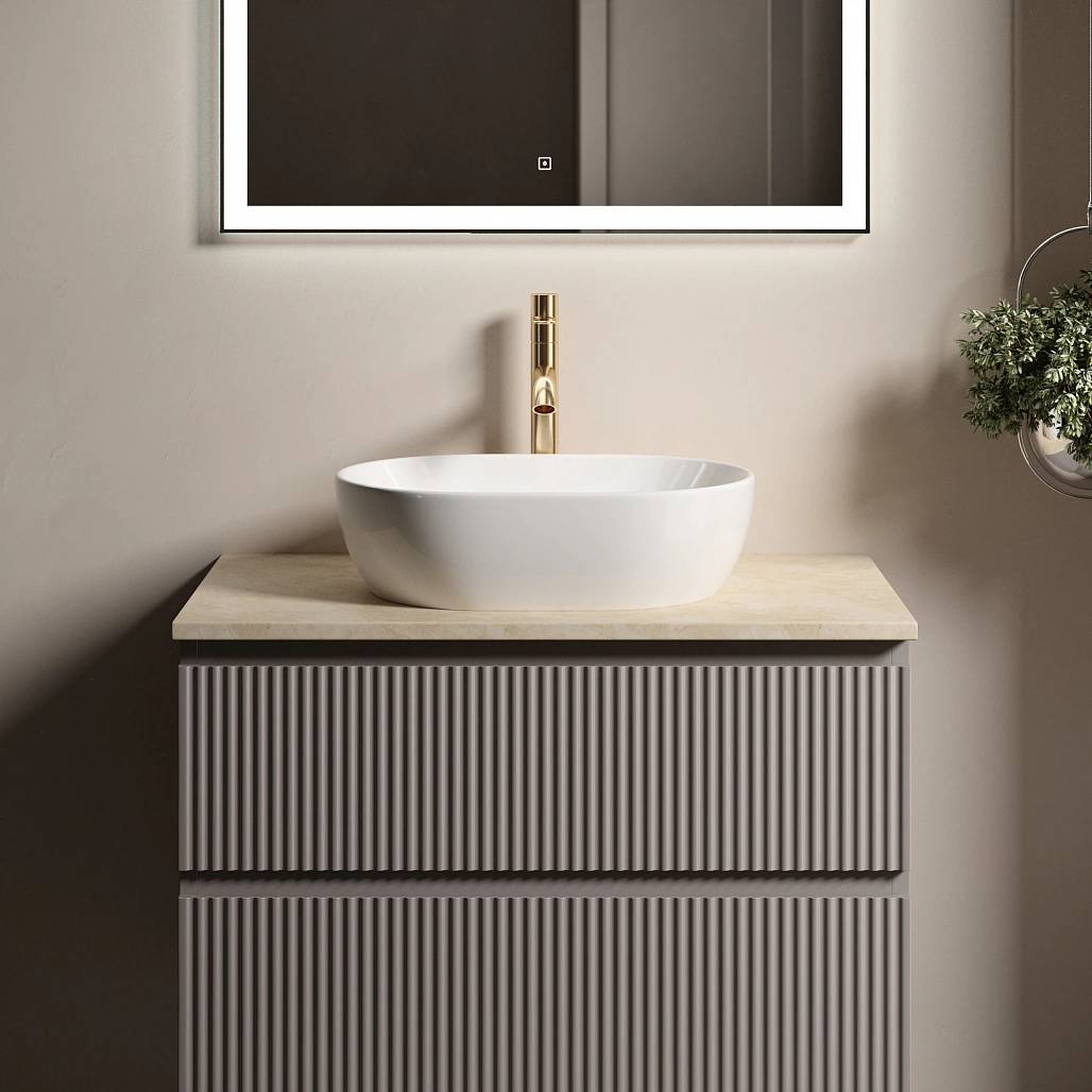 Тумба под столешницу Sancos Сноб Р / Snob R 79x44,5x50 подвесная, пыльная роза / doha soft, столешница с отверстием под смеситель, креман / kreman — МЕБ009760 — фото 3