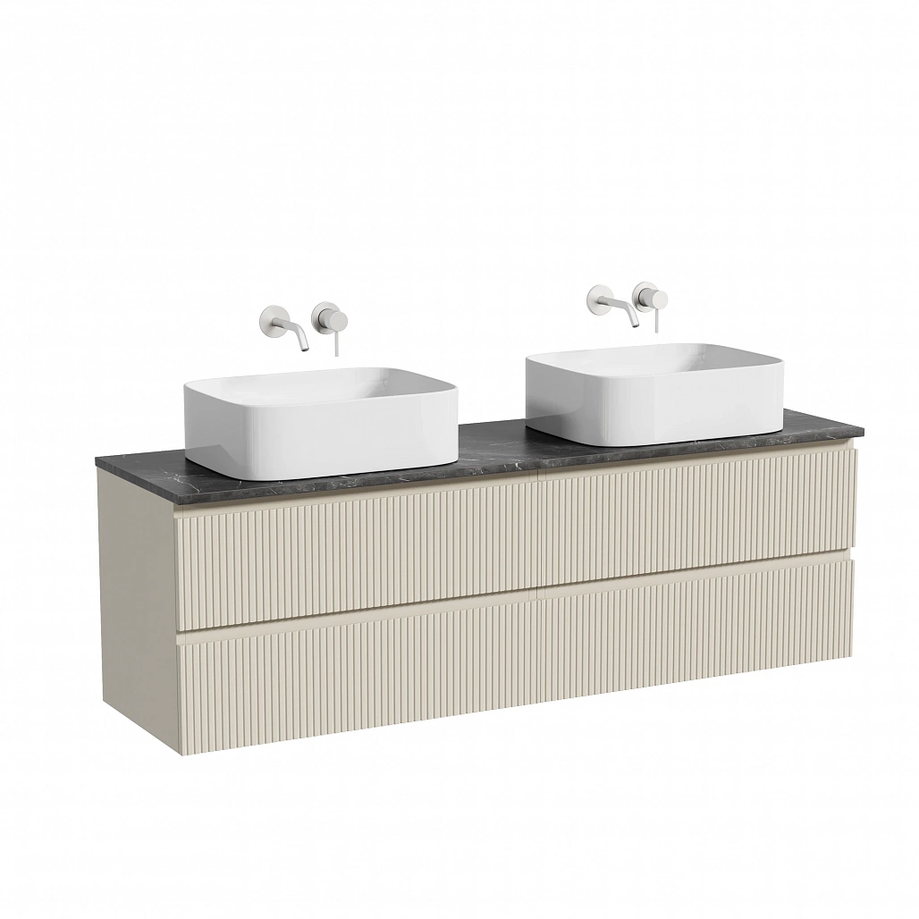 Тумба под столешницу Sancos Сноб T / Snob T 79x44,5x50 подвесная, бежевый матовый / beige soft, столешница 160 см, без отверстия под смеситель, черное небо / black sky — МЕБ009922 — фото 1