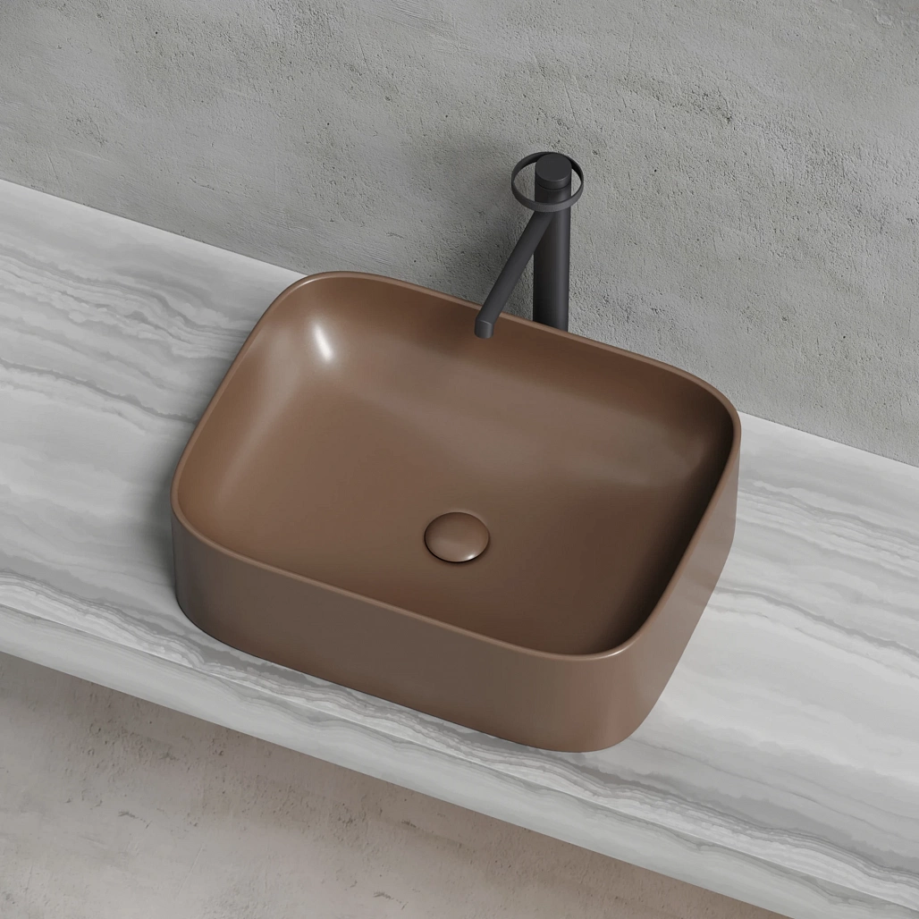 Раковина накладная Ceramicanova Элемент / Element 50,5x38x15 без перелива, прямоугольная, темно-коричневый матовый — РАК010126 — фото 6
