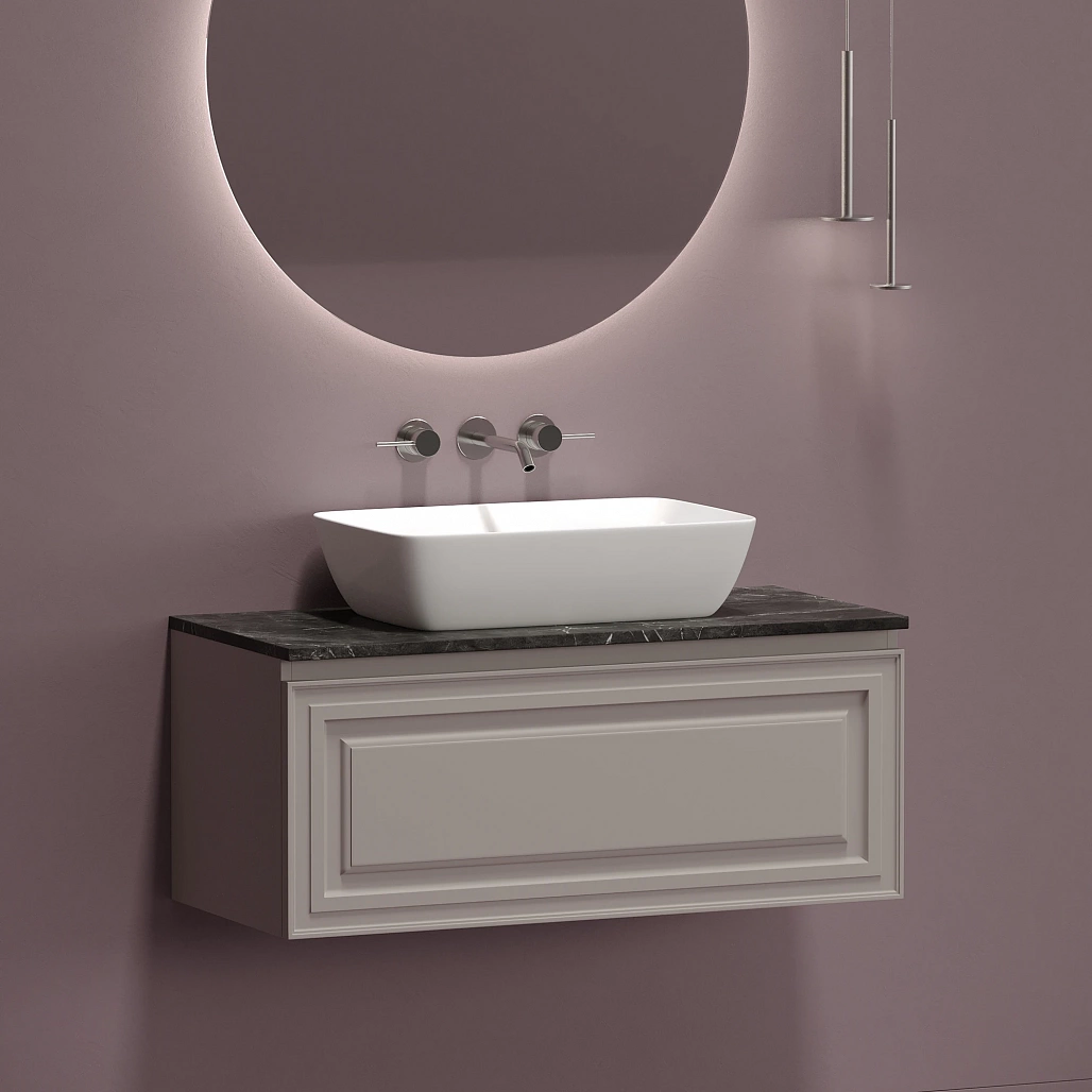 Тумба под столешницу Sancos Самая / Very 99,5x44,5x40,6 подвесная, пыльная роза / doha soft, столешница без отверстия под смеситель, черное небо / black sky — МЕБ009504 — фото 3
