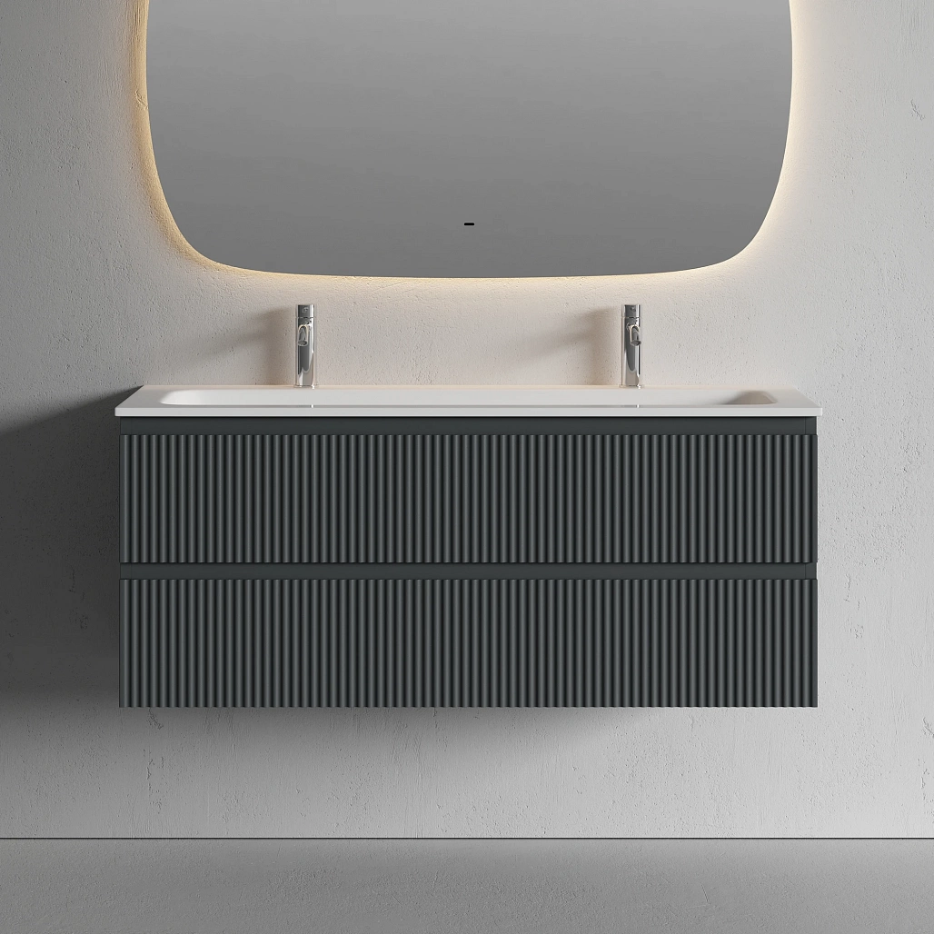 Тумба под раковину Sancos Сноб Р / Snob R 119,5x44,5x50 подвесная, два ящика, темный антрацит матовый — МЕБ009128 — фото 9