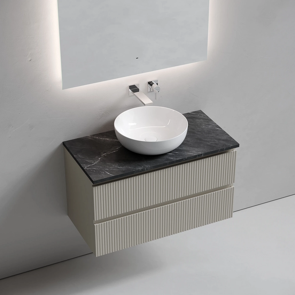 Тумба под столешницу Sancos Сноб T / Snob T 89x44,5x50 подвесная, бежевый матовый / beige soft, столешница без отверстия под смеситель, черное небо / black sky — МЕБ009925 — фото 3