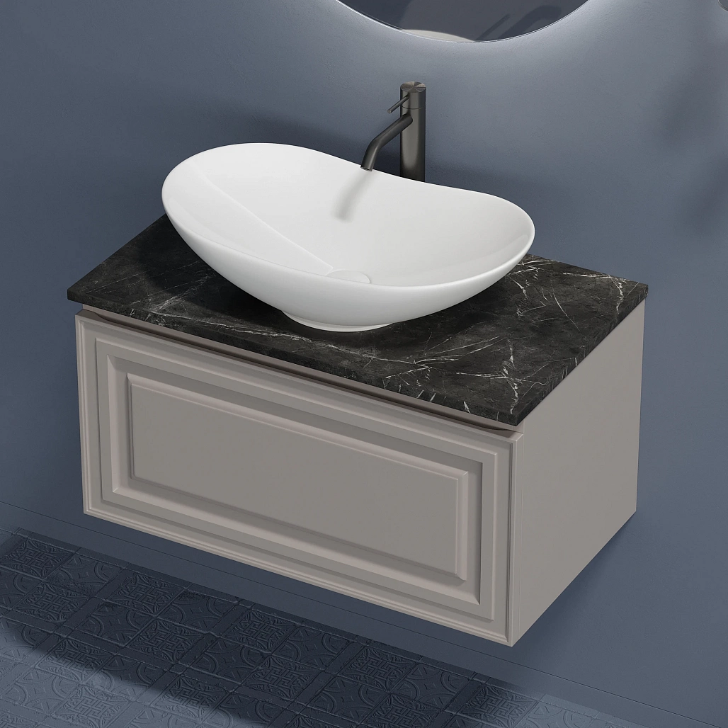 Тумба под столешницу Sancos Самая / Very 79x44,5x40,6 подвесная, пыльная роза / doha soft, столешница с отверстием под смеситель, черное небо / black sky — МЕБ009644 — фото 6