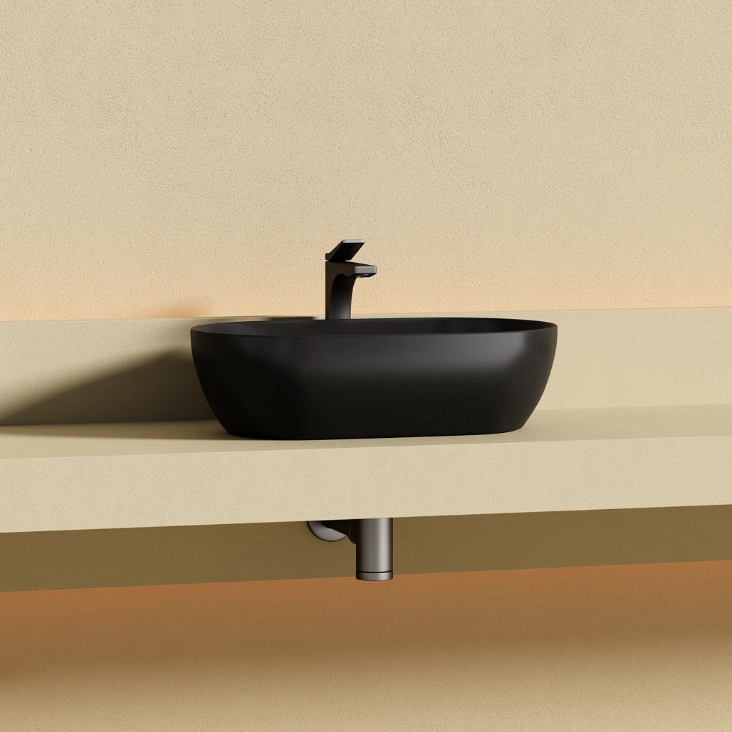Раковина накладная Ceramicanova Твист / Twist 50x30x14 без перелива, овальная, черный матовый — РАК010096 — фото 2