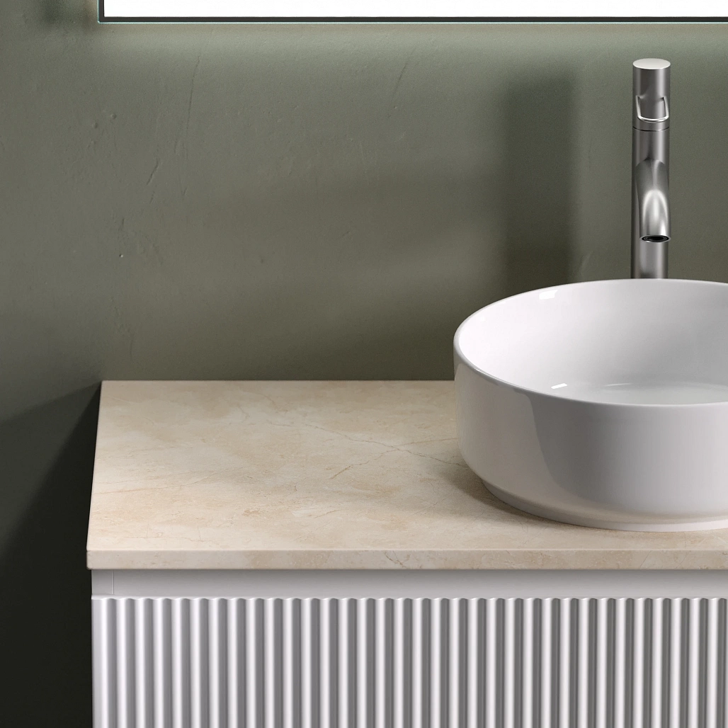 Тумба под столешницу Sancos Сноб Р / Snob R 99,5x44,5x50 подвесная, пыльная роза / doha soft, столешница с отверстием под смеситель, креман / kreman — МЕБ009490 — фото 12