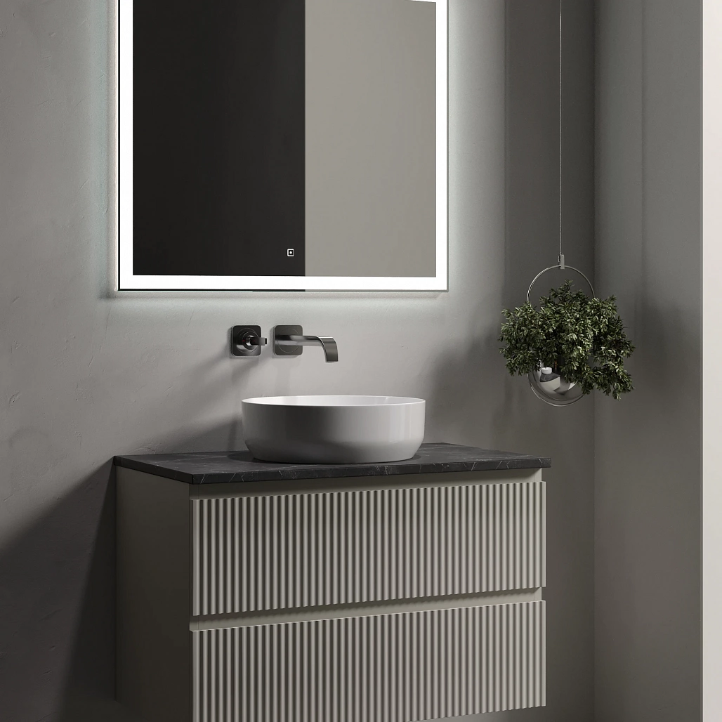 Тумба под столешницу Sancos Сноб Р / Snob R 79x44,5x50 подвесная, бежевый матовый / beige soft, столешница без отверстия под смеситель, черное небо / black sky — МЕБ009746 — фото 5