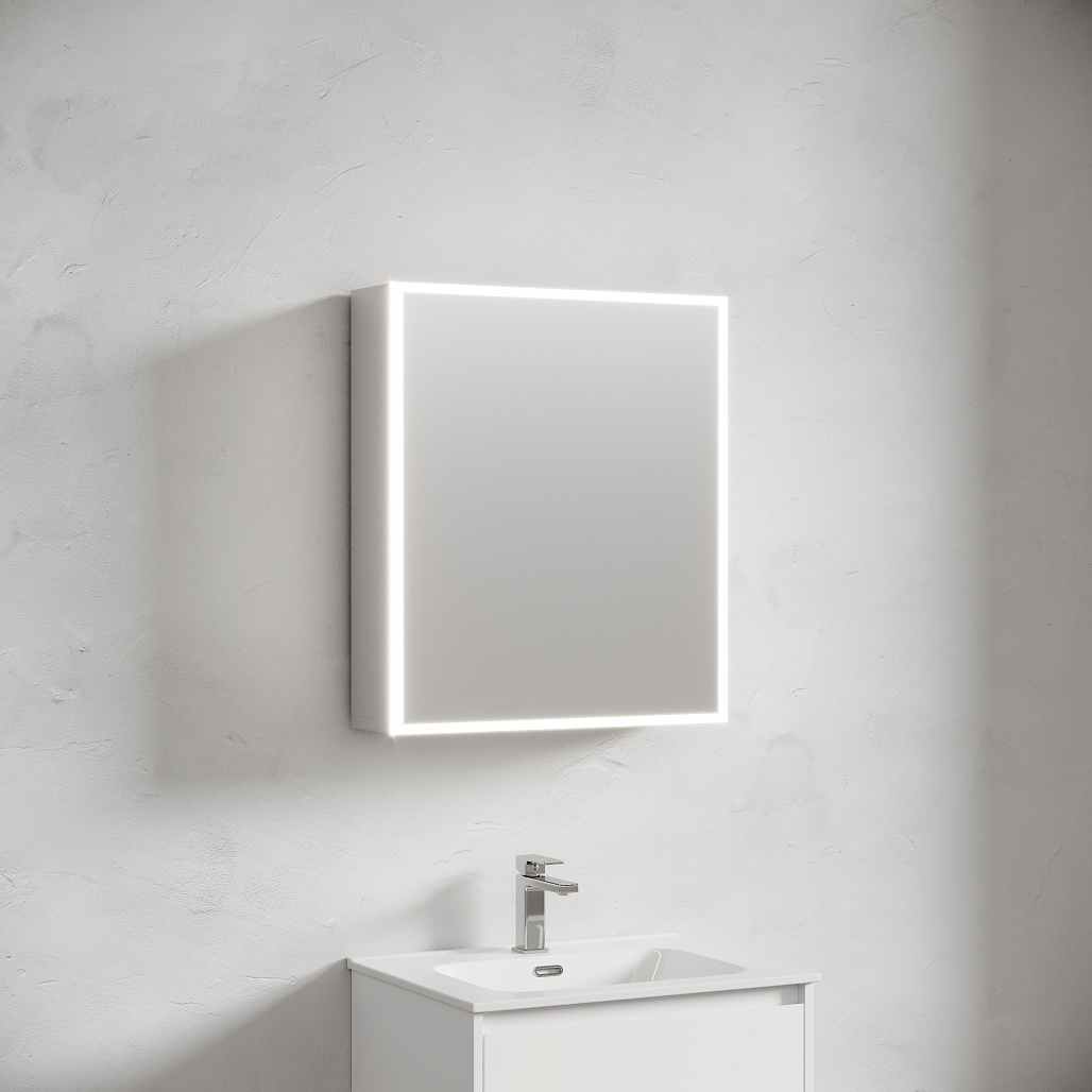 Зеркальный шкаф Sancos Реформа / Evoke 60x70 светодиодная подсветка, корпус из алюминия, розетка 220V, разъемы USB и Type-C, бесконтактное управление, серый — МЕБ010325 — фото 3