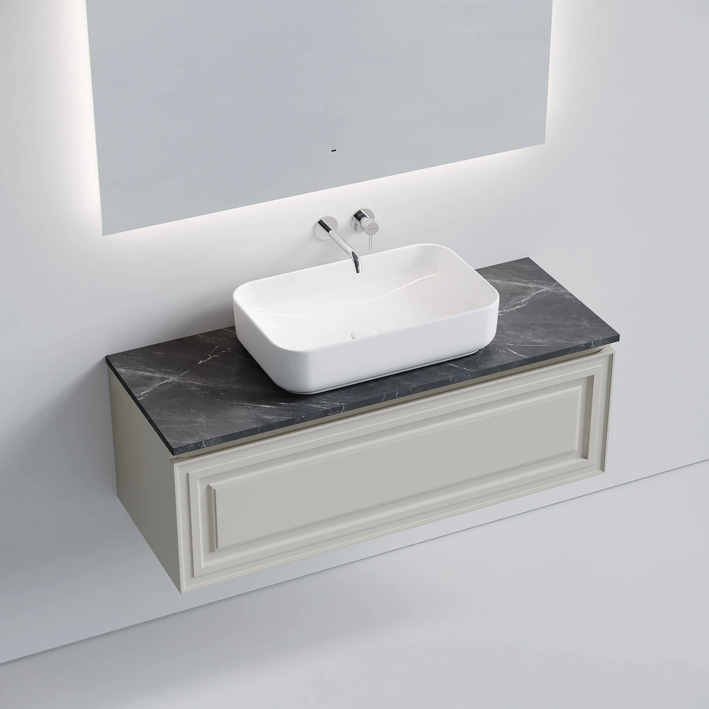 Тумба под столешницу Sancos Самая / Very 119,5x44,5x40,6 подвесная, бежевый матовый / beige soft, столешница без отверстия под смеситель, черное небо / black sky — МЕБ009673 — фото 3