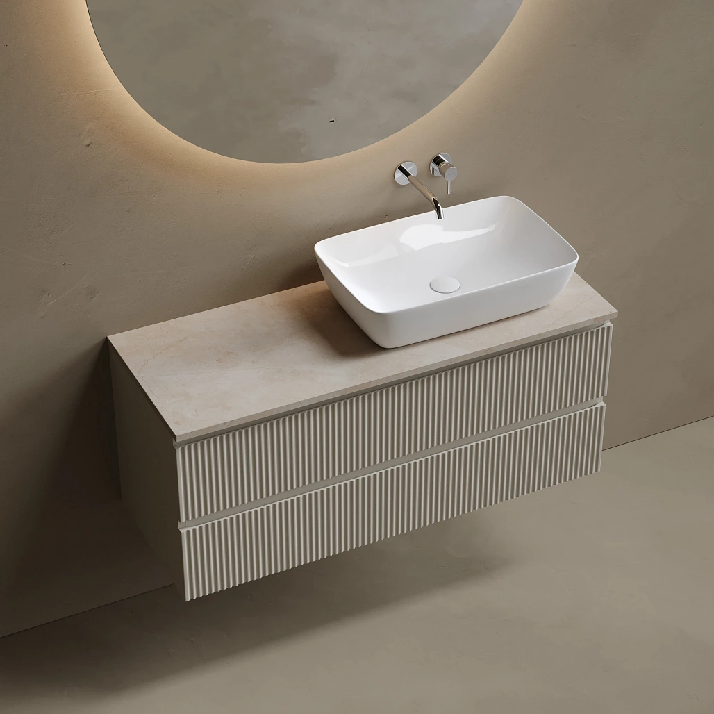 Тумба под столешницу Sancos Сноб Р / Snob R 119,5x44,5x50 правая, подвесная, белый матовый / bianco, столешница без отверстия под смеситель, креман / kreman — МЕБ009829 — фото 3