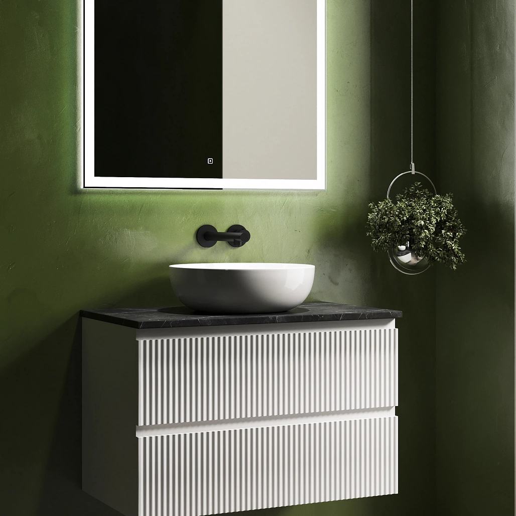 Тумба под столешницу Sancos Сноб Р / Snob R 79x44,5x50 подвесная, белый матовый / bianco, столешница без отверстия под смеситель, черное небо / black sky — МЕБ009489 — фото 5