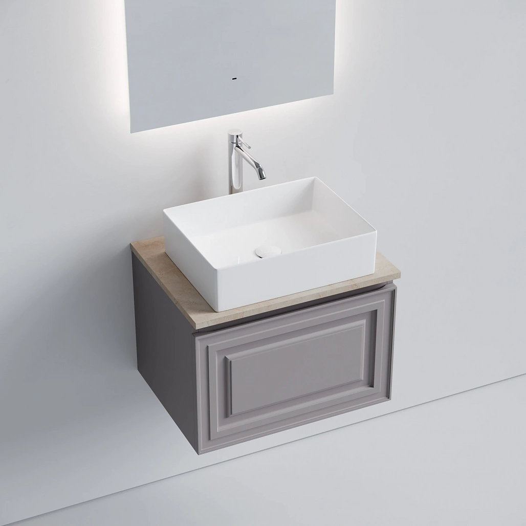 Тумба под столешницу Sancos Самая / Very 59x44,5x40,6 подвесная, пыльная роза / doha soft, столешница с отверстием под смеситель, креман / kreman — МЕБ009726 — фото 3
