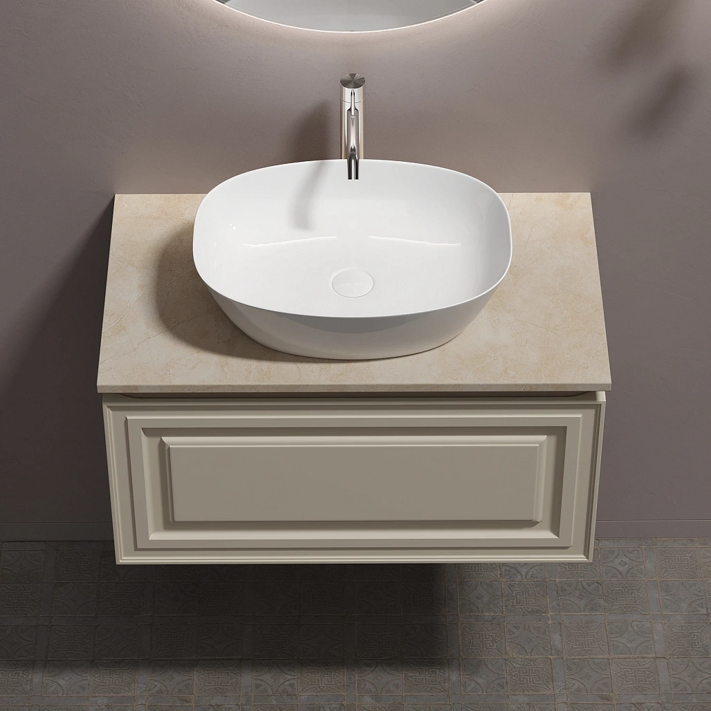 Тумба под столешницу Sancos Самая / Very 79x44,5x40,6 подвесная, бежевый матовый / beige soft, столешница с отверстием под смеситель, креман / kreman — МЕБ009970 — фото 6