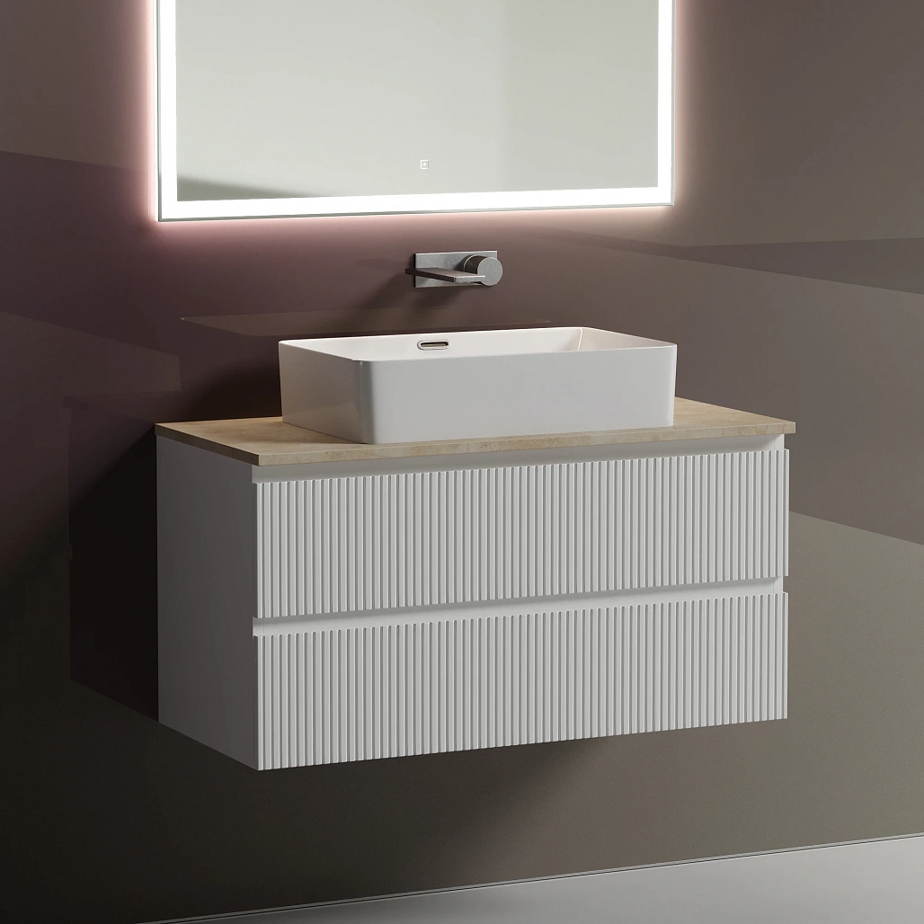 Тумба под столешницу Sancos Сноб T / Snob T 99,5x44,5x50 подвесная, белый матовый / bianco, столешница без отверстия под смеситель, креман / kreman — МЕБ009871 — фото 3