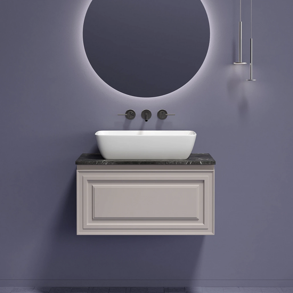 Тумба под столешницу Sancos Самая / Very 79x44,5x40,6 подвесная, пыльная роза / doha soft, столешница без отверстия под смеситель, черное небо / black sky — МЕБ009642 — фото 4