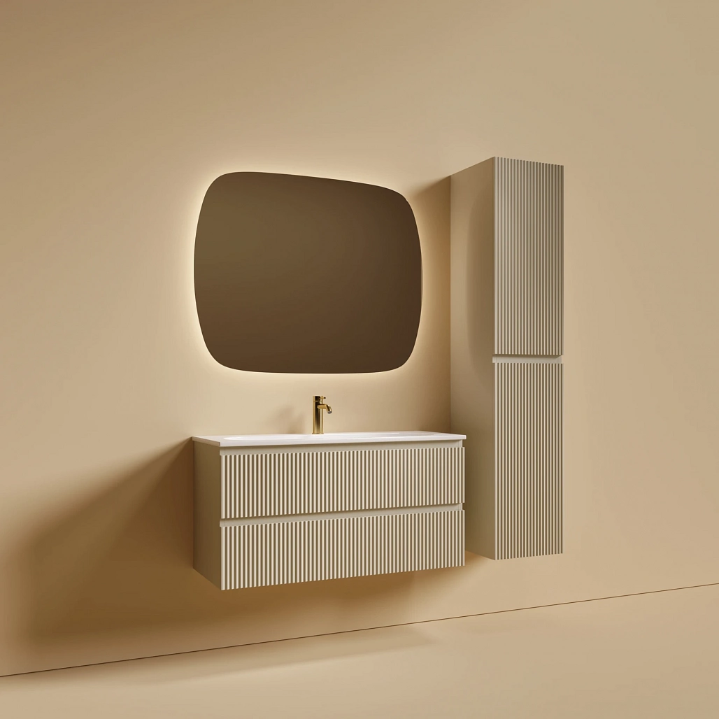 Тумба под раковину Sancos Сноб Р 390 / Snob R 390 99,5x39x50 подвесная, два ящика, бежевый матовый / beige soft — МЕБ009290 — фото 4