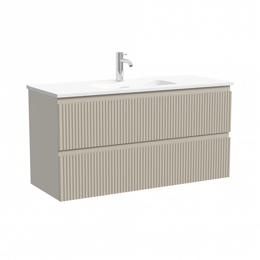 Тумба под раковину Sancos Сноб Р 390 / Snob R 390 99,5x39x50 подвесная, два ящика, бежевый матовый / beige soft — МЕБ009305 — фото 1
