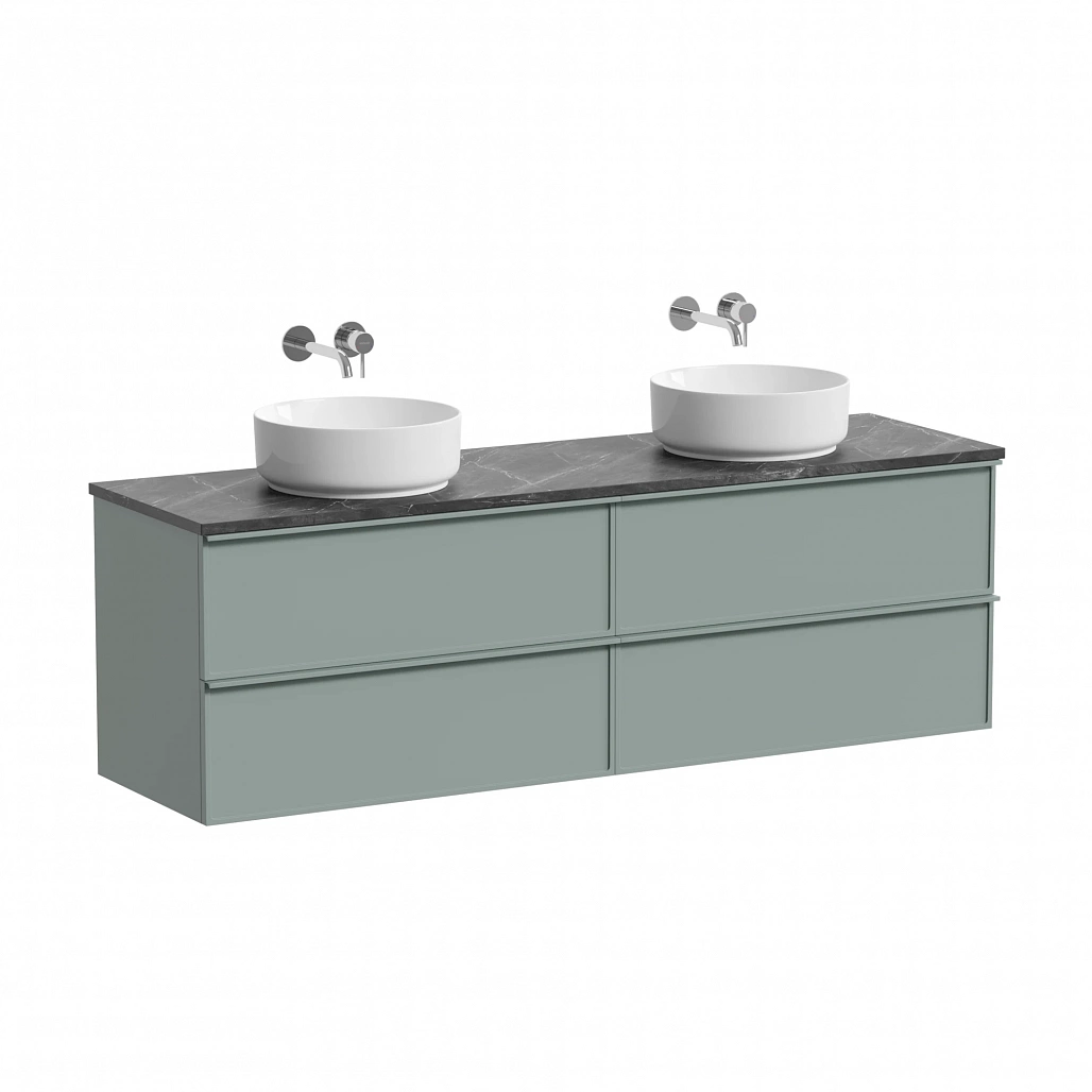 Тумба под столешницу Sancos Вельта / Velta 79x44,5x50 подвесная, серо-зелёный, столешница 160 см, без отверстия под смеситель, черное небо / black sky — МЕБ009952 — фото 1
