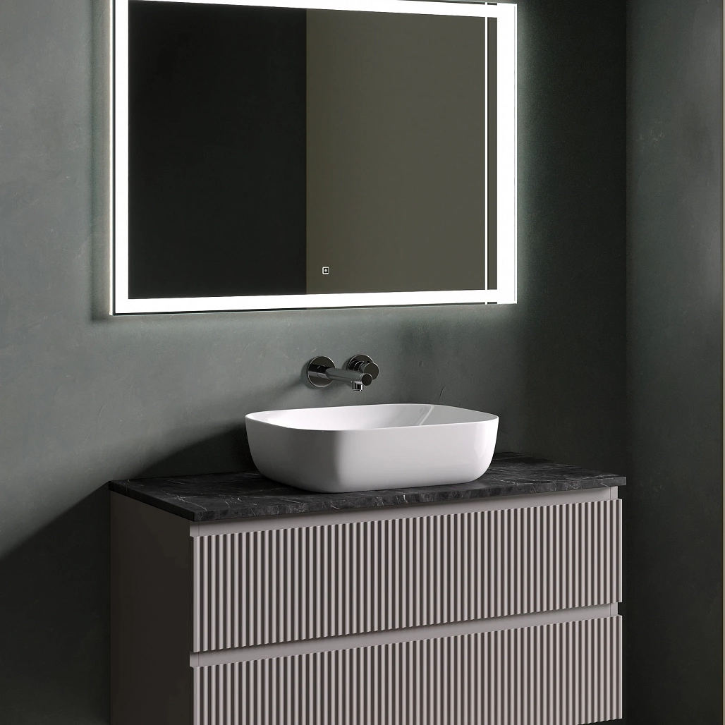 Тумба под столешницу Sancos Сноб Р / Snob R 99,5x44,5x50 подвесная, белый матовый / bianco, столешница без отверстия под смеситель, черное небо / black sky — МЕБ009761 — фото 5