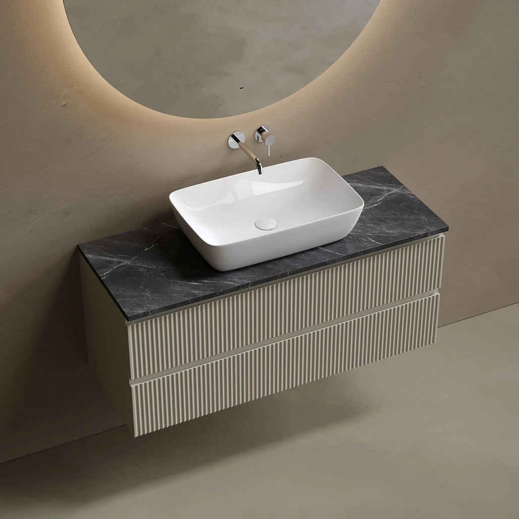 Тумба под столешницу Sancos Сноб Р / Snob R 119,5x44,5x50 подвесная, белый матовый / bianco, столешница без отверстия под смеситель, черное небо / black sky — МЕБ009788 — фото 2