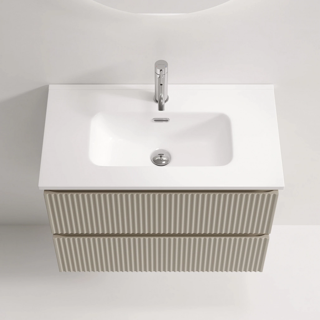 Тумба под раковину Sancos Сноб Р 390 / Snob R 390 69x39x50 подвесная, два ящика, бежевый матовый / beige soft — МЕБ009296 — фото 5