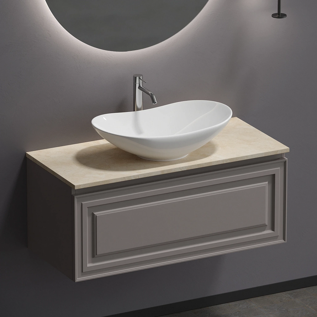 Тумба под столешницу Sancos Самая / Very 99,5x44,5x40,6 подвесная, пыльная роза / doha soft, столешница с отверстием под смеситель, креман / kreman — МЕБ009646 — фото 10