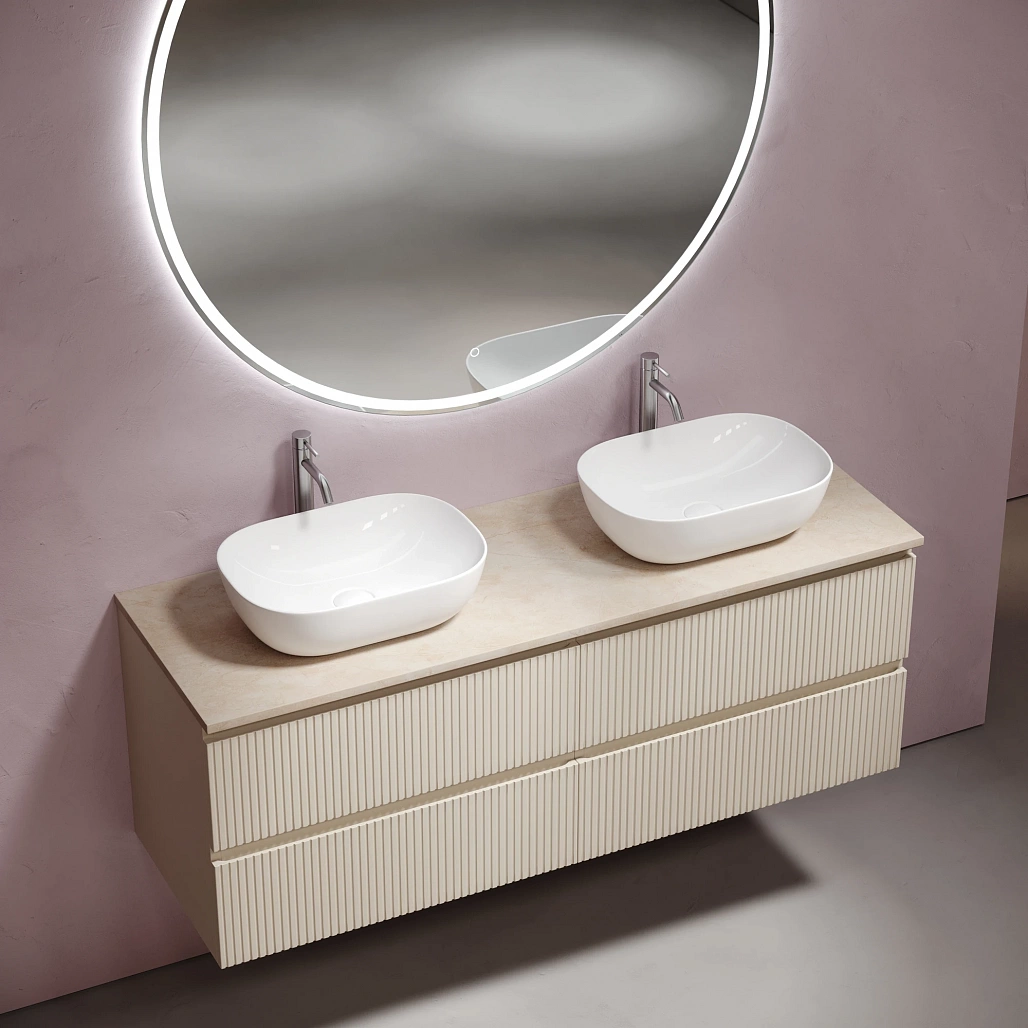 Тумба под столешницу Sancos Сноб T / Snob T 69x44,5x50 подвесная, бежевый матовый / beige soft, столешница 140 см, с отверстием под смеситель, креман / kreman — МЕБ009915 — фото 3