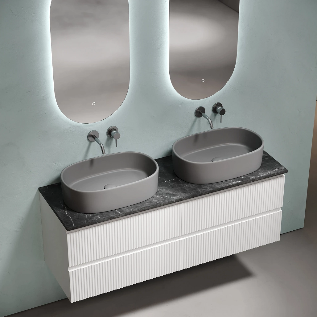 Тумба под столешницу Sancos Сноб Р / Snob R 69x44,5x50 подвесная, белый матовый / bianco, столешница 140 см, без отверстия под смеситель, черное небо / black sky — МЕБ009773 — фото 3