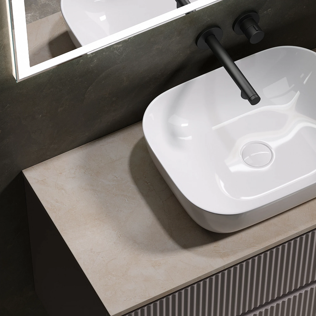 Тумба под столешницу Sancos Сноб Р / Snob R 99,5x44,5x50 подвесная, белый матовый / bianco, столешница без отверстия под смеситель, креман / kreman — МЕБ009762 — фото 12