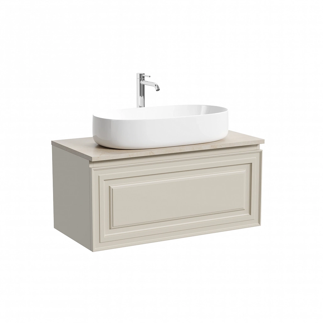 Тумба под столешницу Sancos Самая / Very 89x44,5x40,6 подвесная, бежевый матовый / beige soft, столешница с отверстием под смеситель, креман / kreman — МЕБ009694 — фото 1