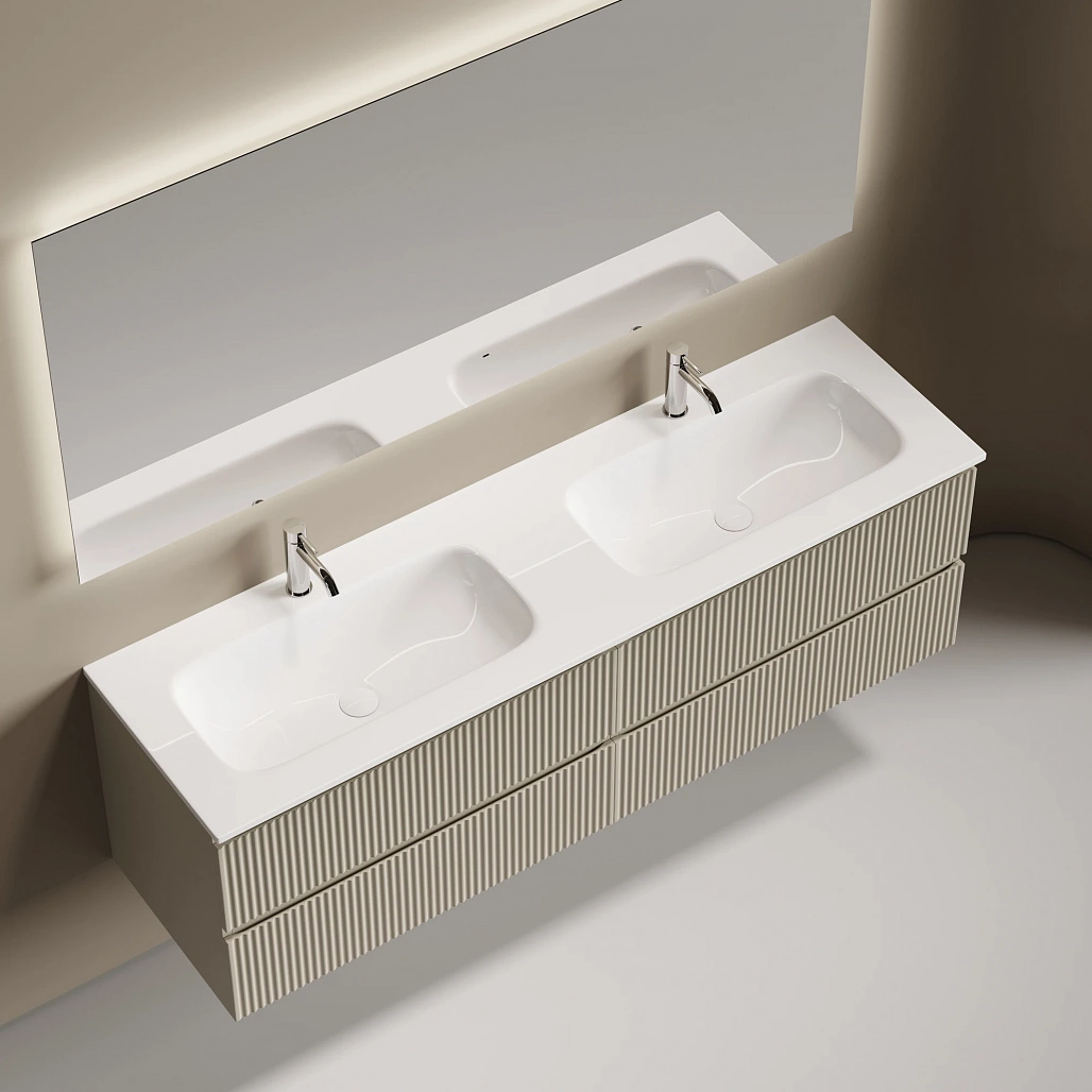 Тумба под раковину Sancos Сноб Р / Snob R 79x44,5x50 подвесная, два ящика, раковина 160 с отверстием под смеситель, бежевый матовый / beige soft — МЕБ009323 — фото 6