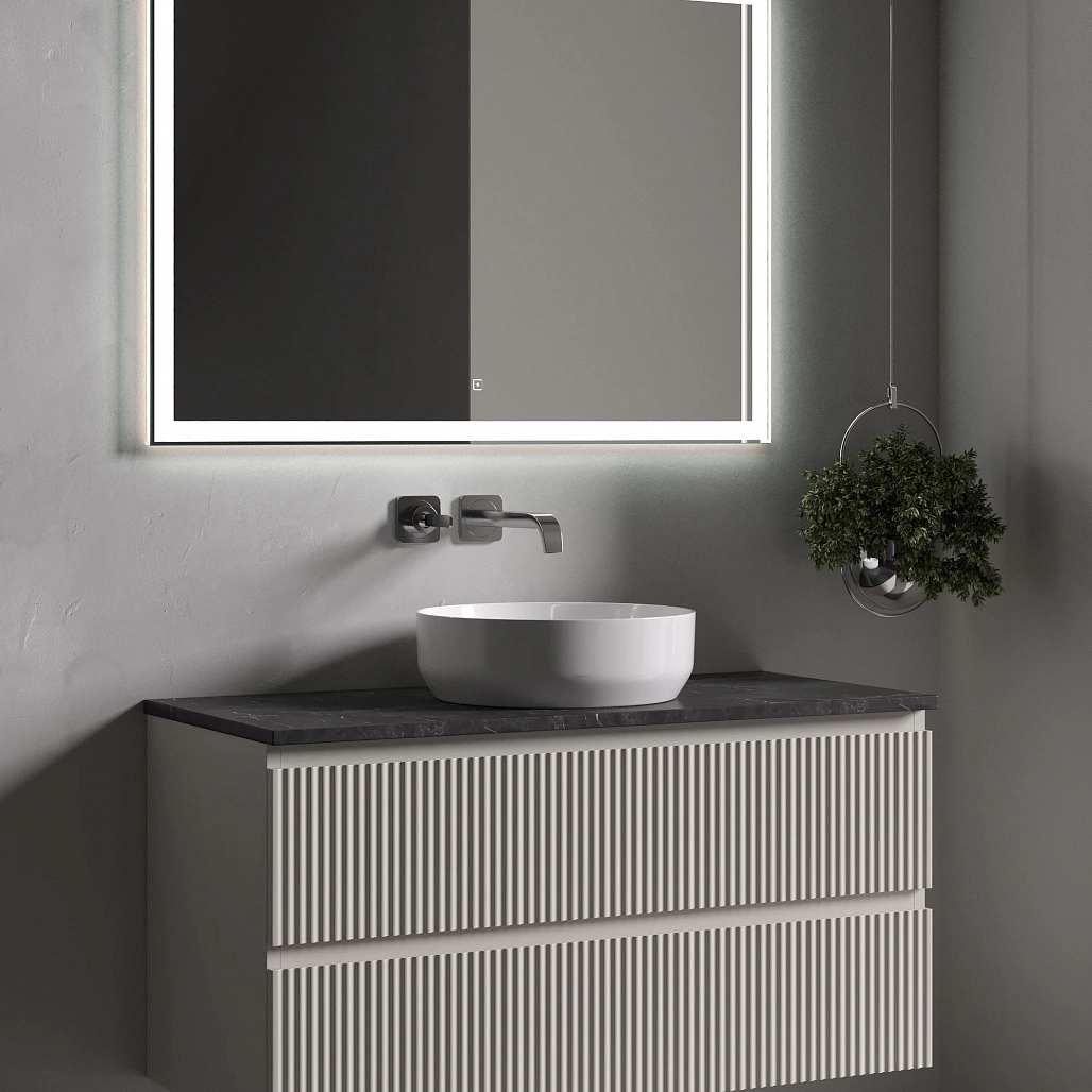 Тумба под столешницу Sancos Сноб Р / Snob R 99,5x44,5x50 подвесная, бежевый матовый / beige soft, столешница без отверстия под смеситель, черное небо / black sky — МЕБ009749 — фото 3