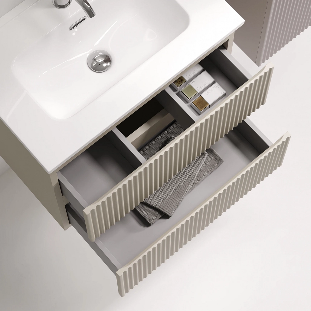 Тумба под раковину Sancos Сноб Р 390 / Snob R 390 59x39x50 подвесная, два ящика, бежевый матовый / beige soft — МЕБ009292 — фото 6
