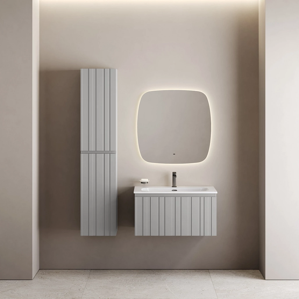 Тумба под раковину Sancos Ламель / Lamel 79x44,5x40,6 подвесная, один ящик, тёплый серый — МЕБ008961 — фото 4