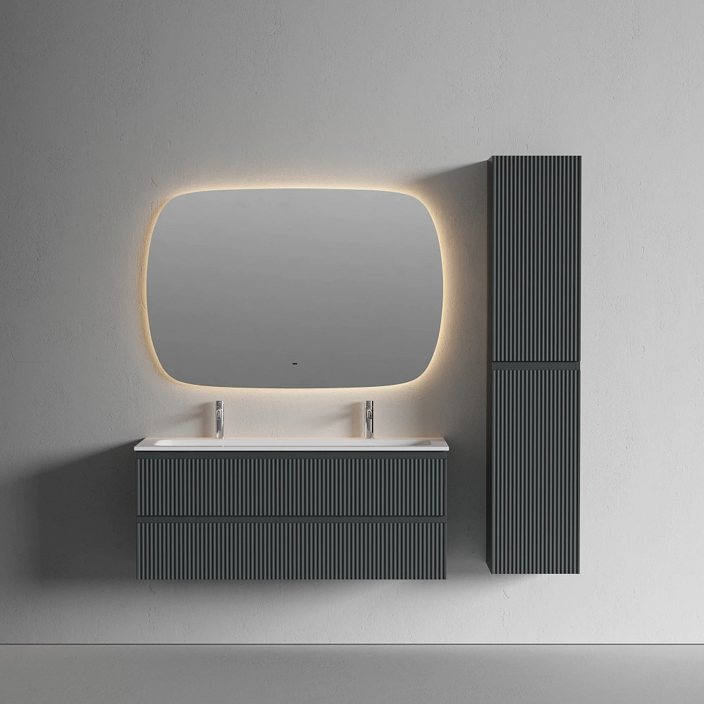 Тумба под раковину Sancos Сноб Р / Snob R 119,5x44,5x50 подвесная, два ящика, темный антрацит матовый — МЕБ009128 — фото 7