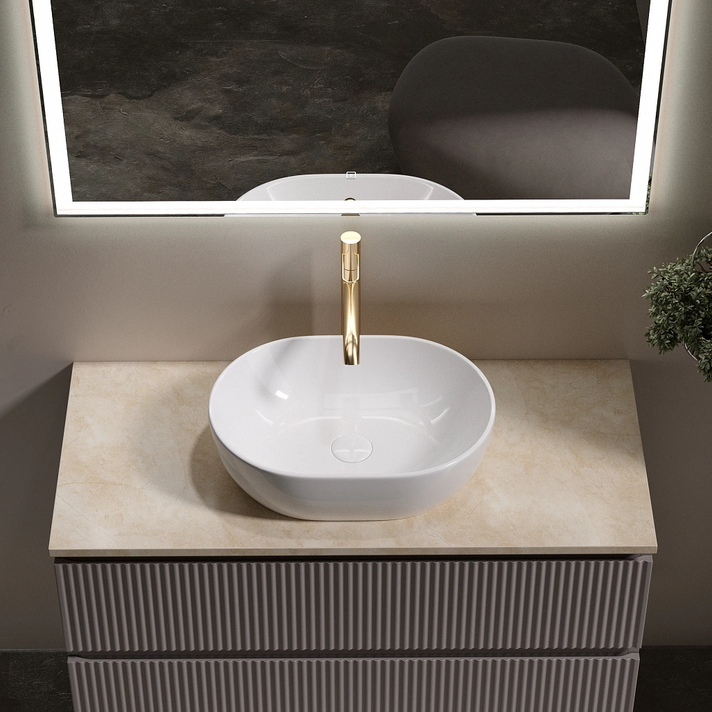 Тумба под столешницу Sancos Сноб Р / Snob R 99,5x44,5x50 подвесная, белый матовый / bianco, столешница с отверстием под смеситель, креман / kreman — МЕБ009763 — фото 5