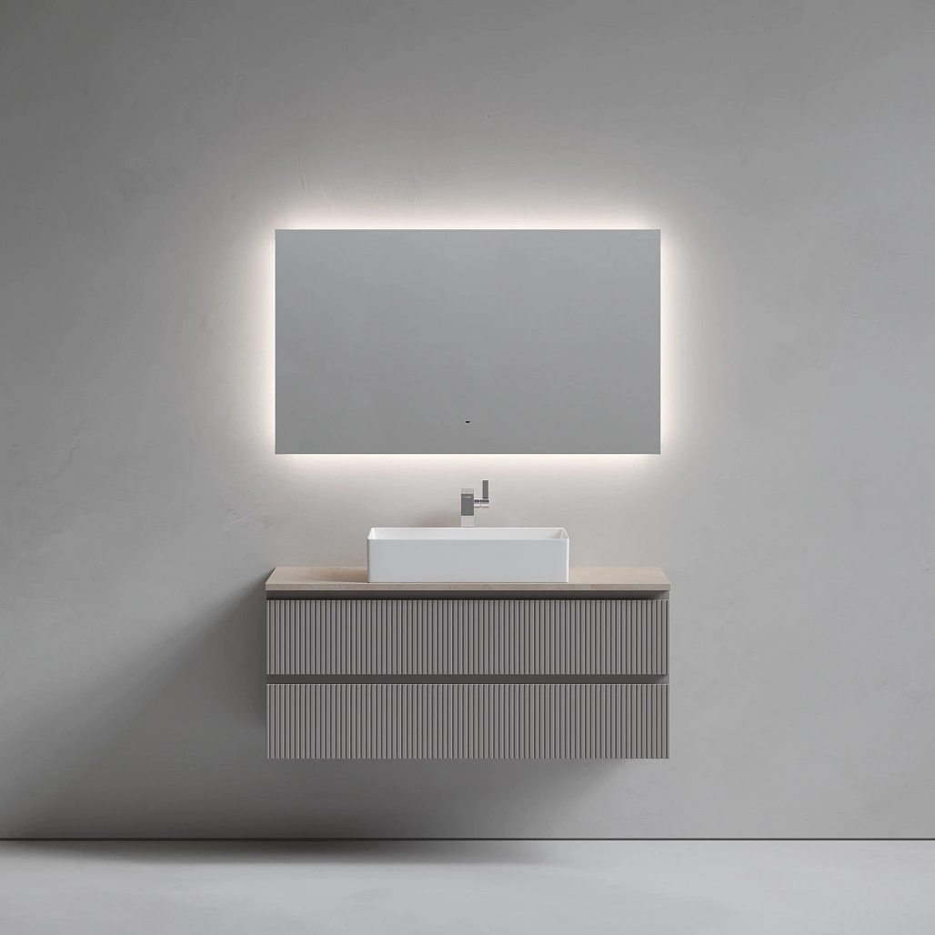 Тумба под столешницу Sancos Сноб T / Snob T 119,5x44,5x50 подвесная, пыльная роза / doha soft, столешница с отверстием под смеситель, креман / kreman — МЕБ009930 — фото 2