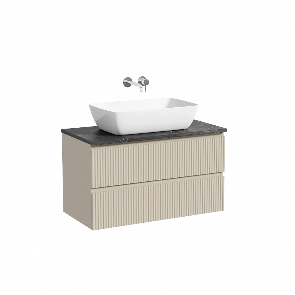 Тумба под столешницу Sancos Сноб Р / Snob R 89x44,5x50 подвесная, бежевый матовый / beige soft, столешница без отверстия под смеситель, черное небо / black sky — МЕБ009809 — фото 1